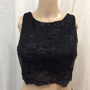 Black sequin cropped top